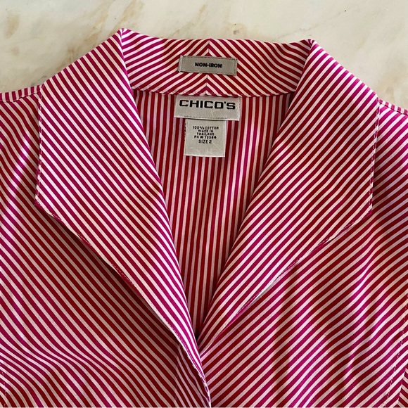 CHICO Blouse Button up shirt Size 2 Stripped Pink white - Picture 3 of 15
